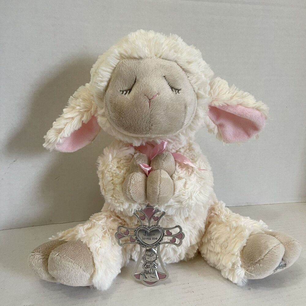 Ganz Pink Serenity Lamb Plush With Metal Cross Christening Baptism Gift Baby Toy - Picture 7 of 7